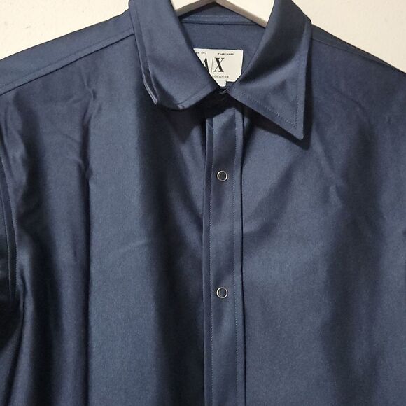 ARMANI EXCHANGE Blue Dress Shirt with Long Sleeves - Picture 3 of 5